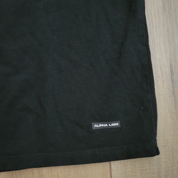 Alpha Lion Relaxed Varsity Print Vintage Black Crewneck T-Shirt Men Sz X-Large - Picture 6 of 9